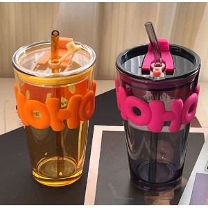 高颜值小鹿杯玻璃杯夏日字母水杯网红杯子福利品吸管杯