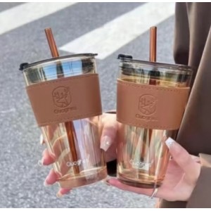 玻璃杯高颜值ins风礼品广告水杯吸管杯印制logo水杯伴手 礼竹节杯